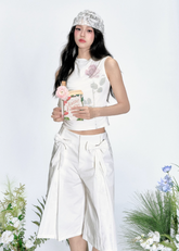 Rose Print Mesh Slim Vest
